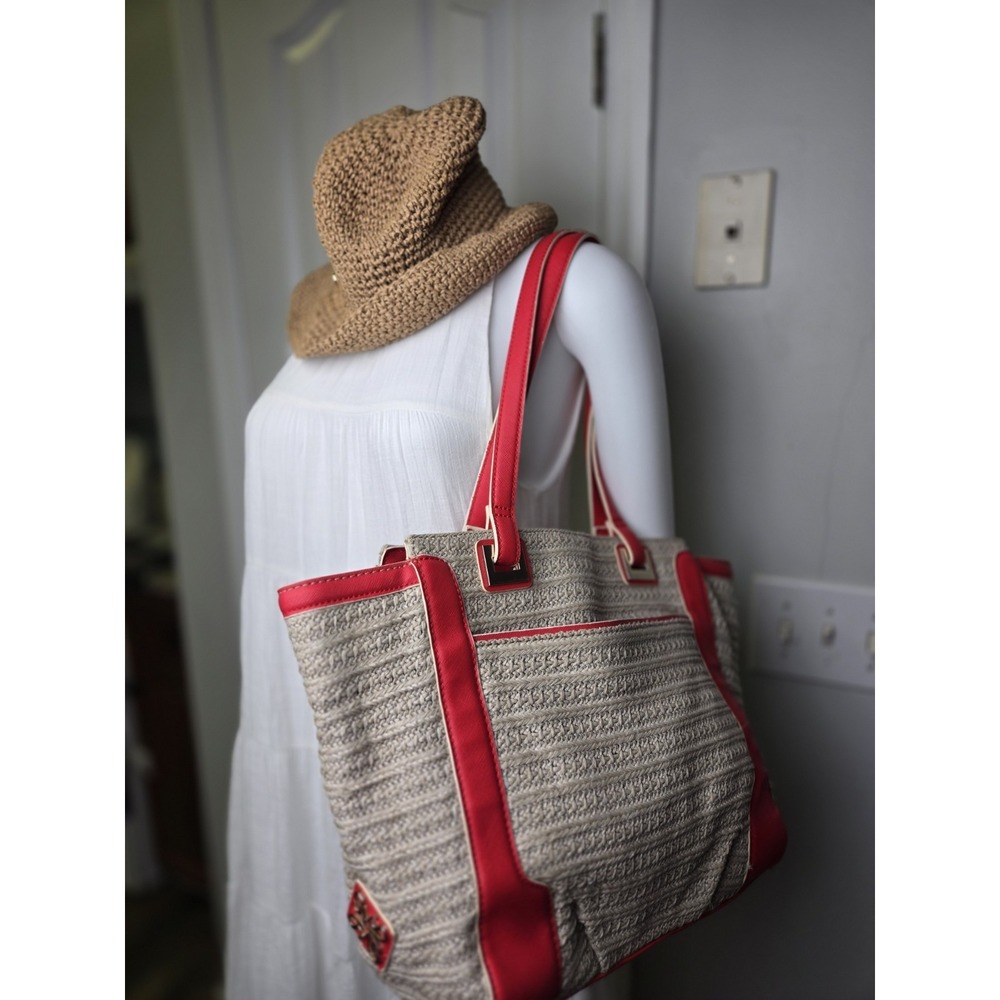 Women's‎ Simply Vera Vera Wang Tote Bag Red Straw Shoulder Bag Purse